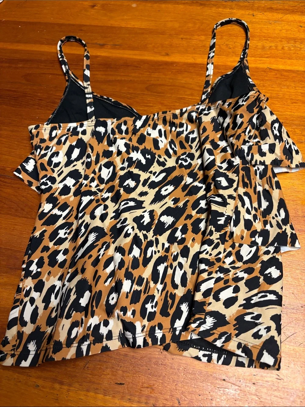 Bleu Rod Beattie Leopard-Print Ruffle Bikini Top - Black/Tan/Cream